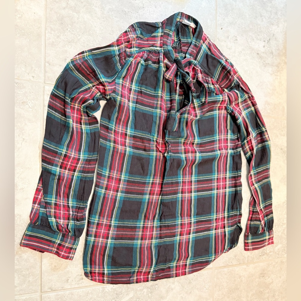 Gap Plaid Tie-Neck Blouse | XS | Like New